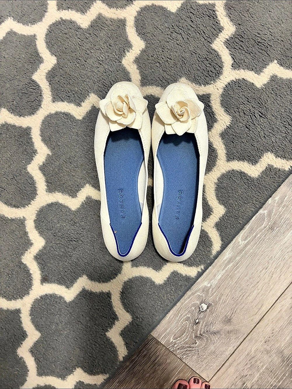 Rothy's The Petal Square Floral Flats in Cream & Blue